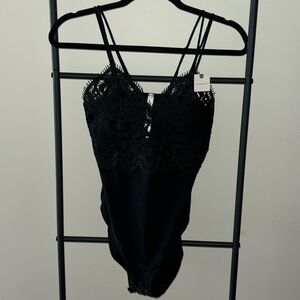 NWT anthropology black, embroidered, bodysuit, XL